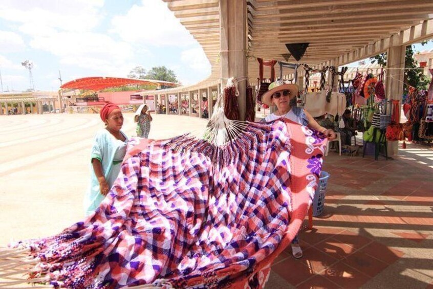 Uribia, indigenous capital, observing the crafts of the Wayuu ethnic group, this is a chinchorro woven by the Wayuu women.