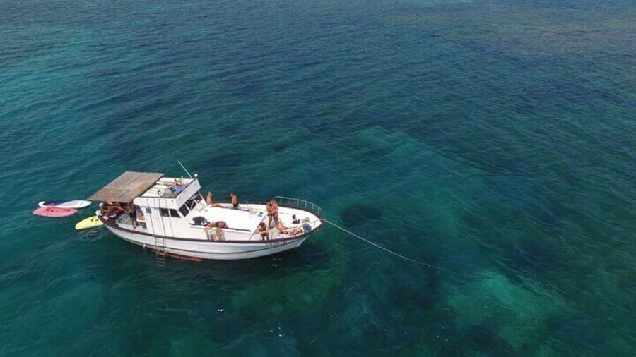 Our boat in front of the island of Capo Passero