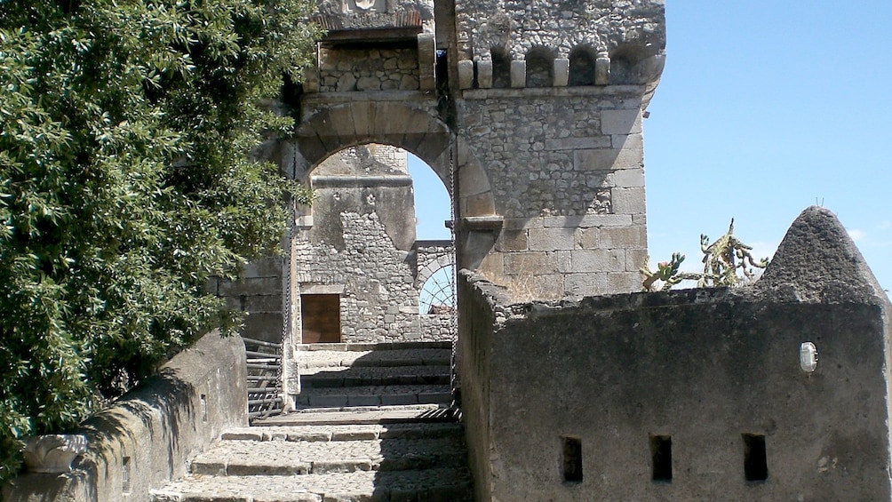 Steps and stone archway in a large structure in Sermoneta
