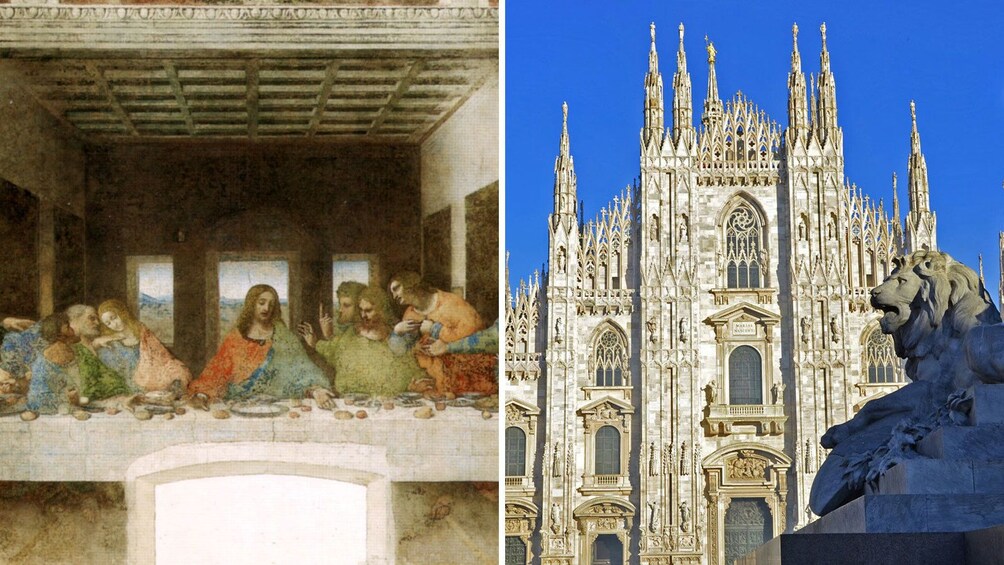 Split image of the Last Supper and the Cathedral of Milan