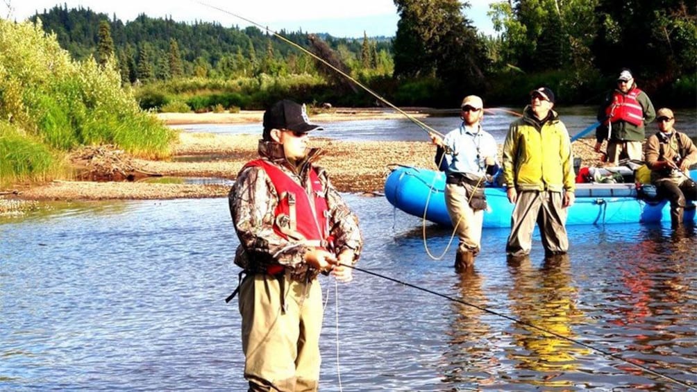 Fishing group in a river in Fairbanks