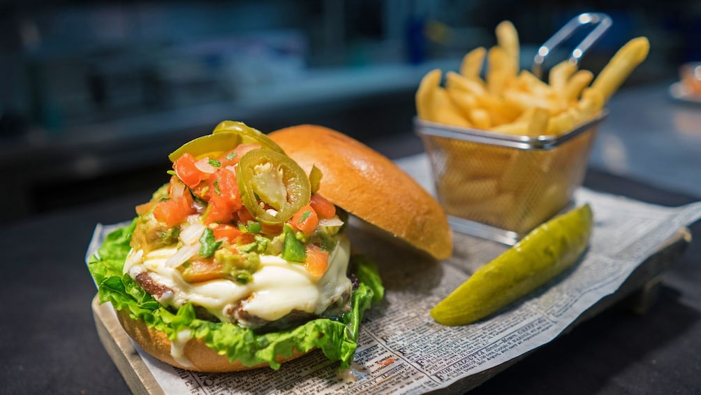 burger and fries served at the Senor Frogs in Orlando