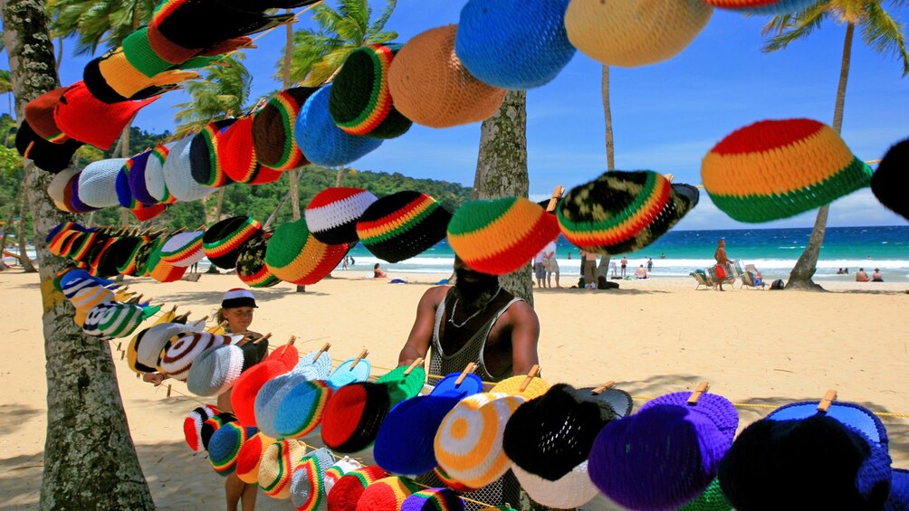 woven hats for sale at the beach in Trinidad and Tobago