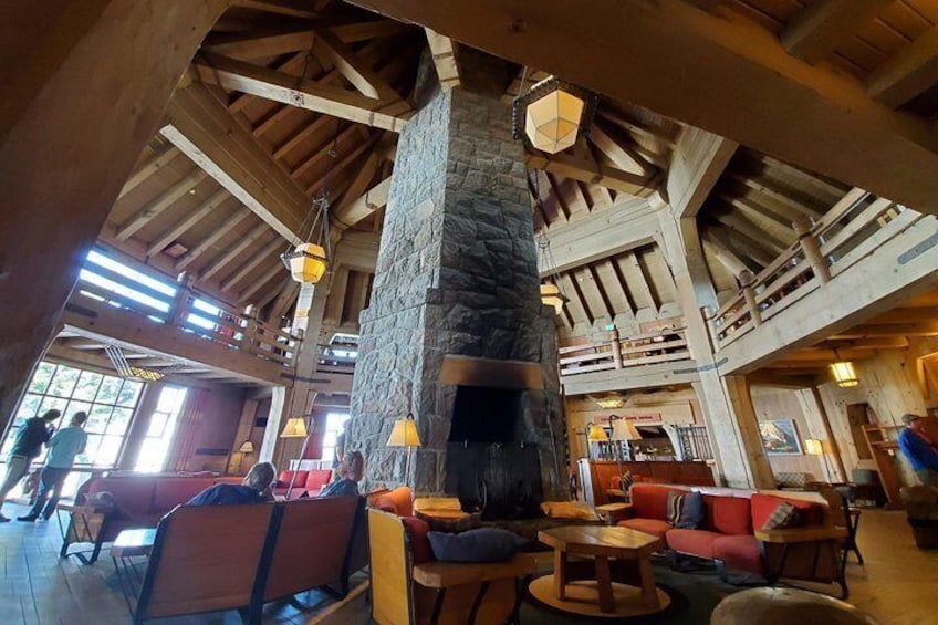 A view of the incredible architeture inside Timberline Lodge