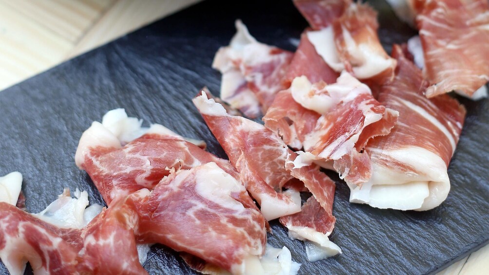 Sample meats on the Lisbon Tour & Wine Tasting tour 