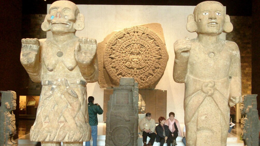 Ancient sculptures in a museum in Mexico City