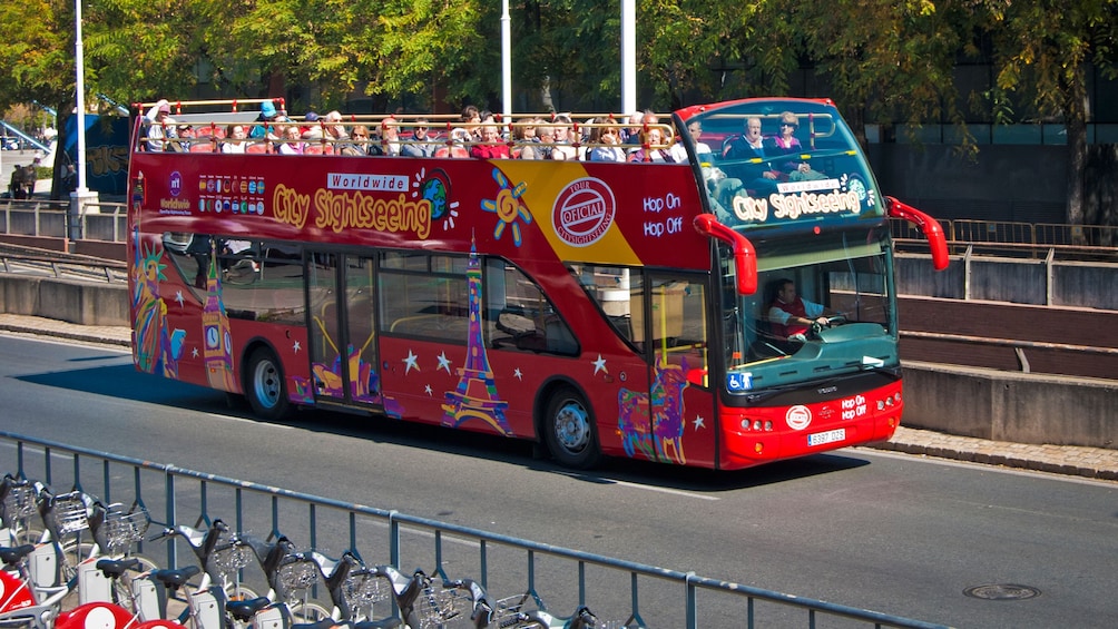 tour bus on city street