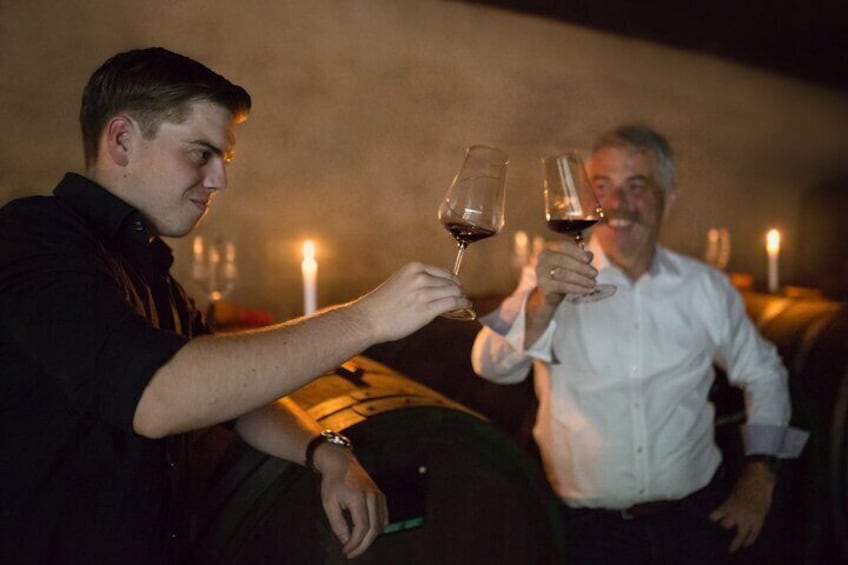 The winemakers trying the red wine