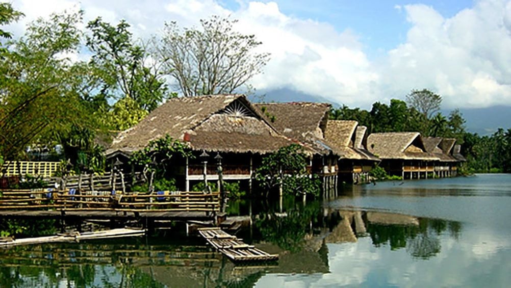 Thatch huts on a lake in Philippines