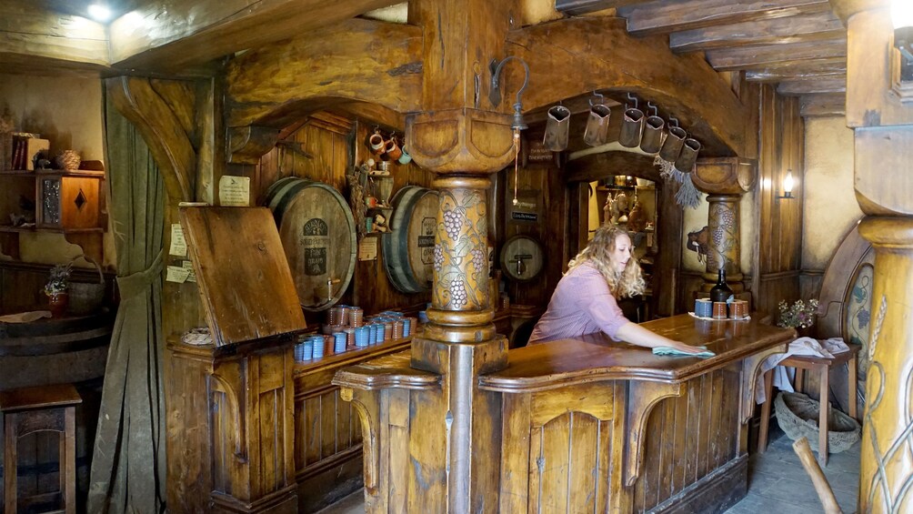 Inside the Green Dragon Inn pub at Hobbiton