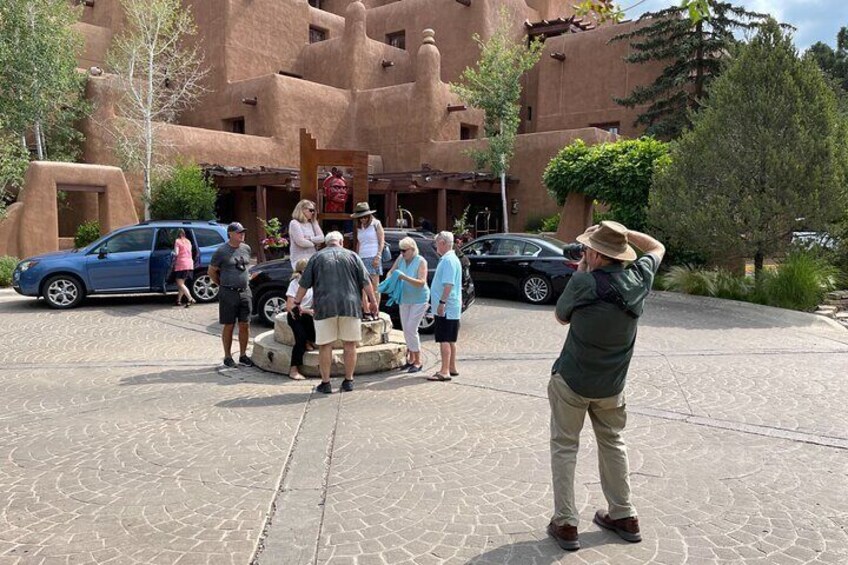 Friends meeting in Santa Fe gathering for a photo on our tour at the Loretto property. 