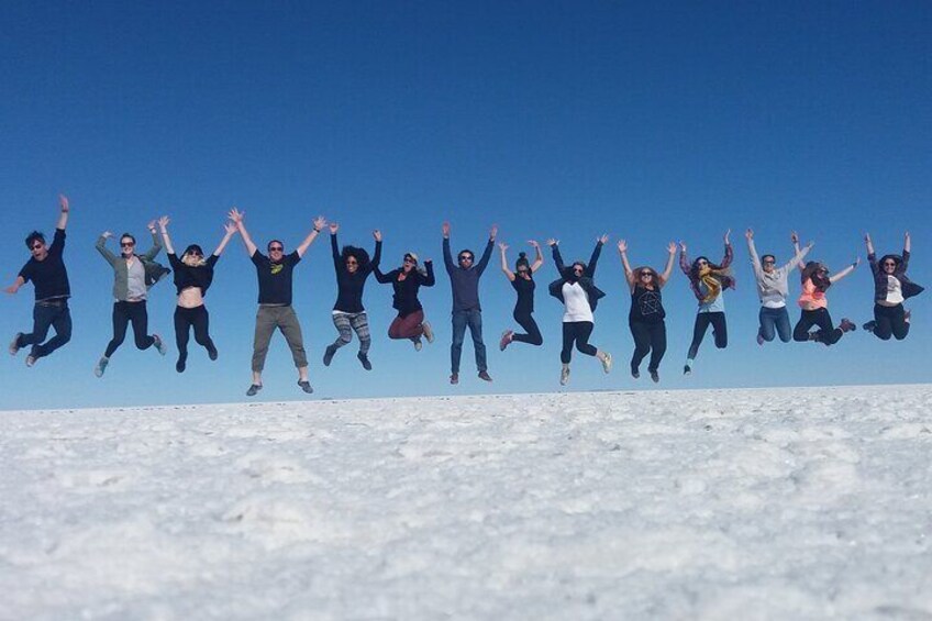 Clients enjoying the Uyuni salt flats.