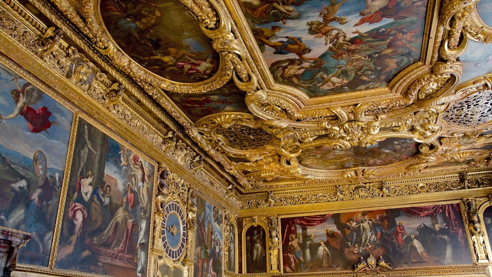 Painted walls and ceiling inside Doge's Palace in Venice