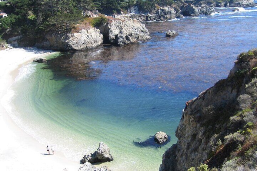 View over Gibson Beach. Sea otters often take a nap in the kelp beds of that cove.