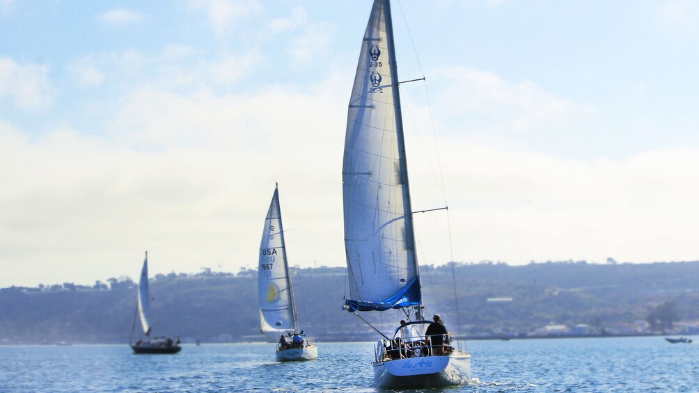 Trio of boats sailing in San Diego