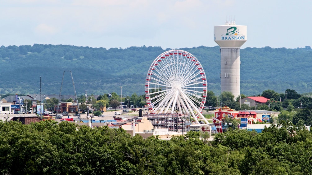 view of the city and ferris wheel in Branson