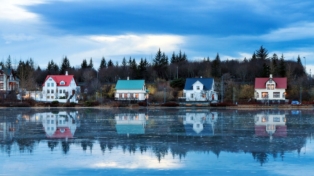 Houses on a lake in Reykjavik