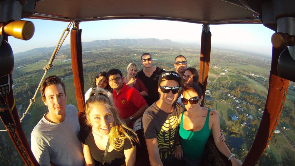 group of people in Hot air ballon far above ground in Hunter Valley