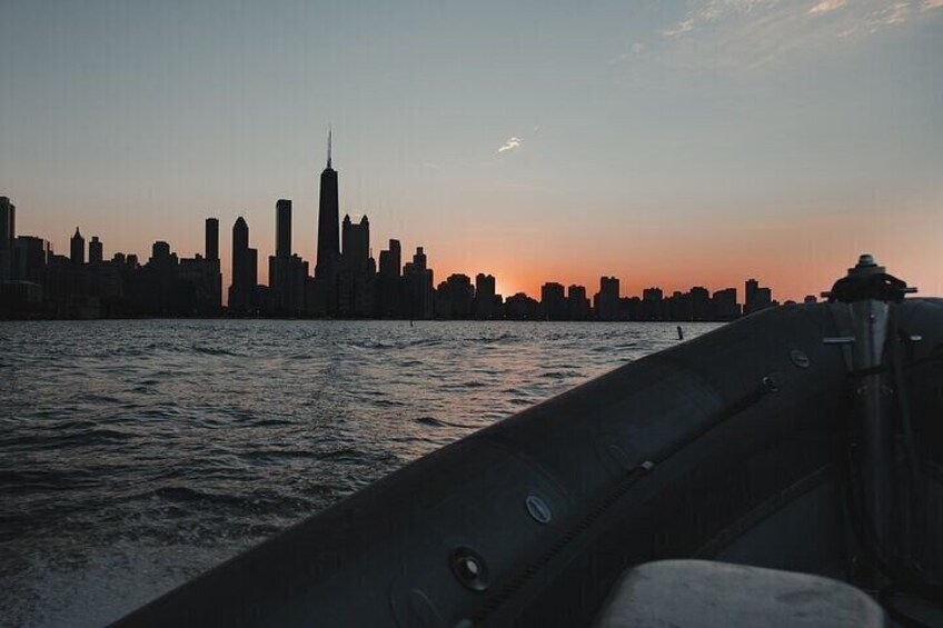 View of Chicago from Yachti at sunset