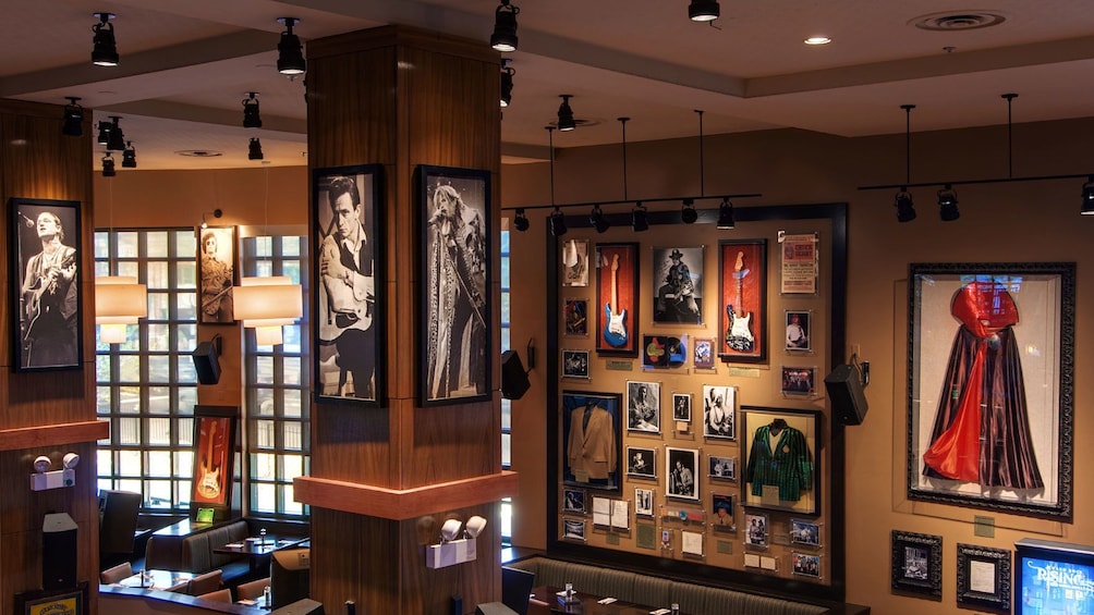 display cases inside of the hard rock cafe in chicago 