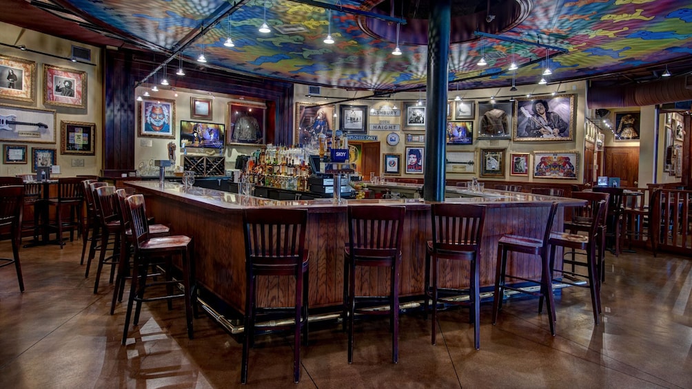 View of the Hard Rock Cafe San Francisco bar and seating area 