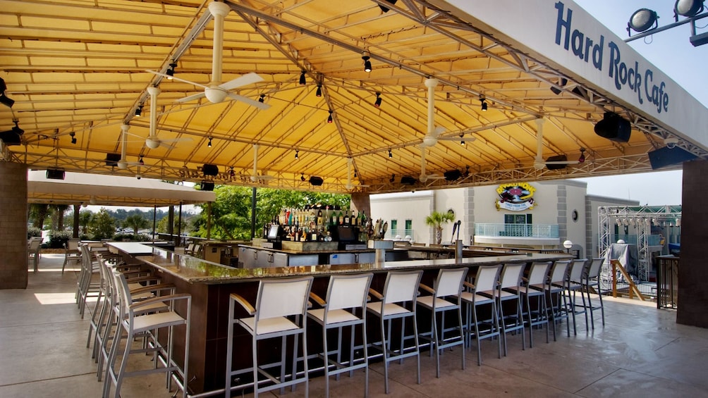 Outdoor seating area at the Hard Rock Cafe in Myrtle Beach