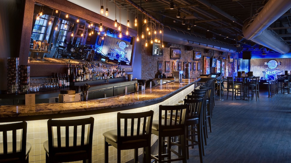 Bar and dining room at the hard rock cafe in Nashville