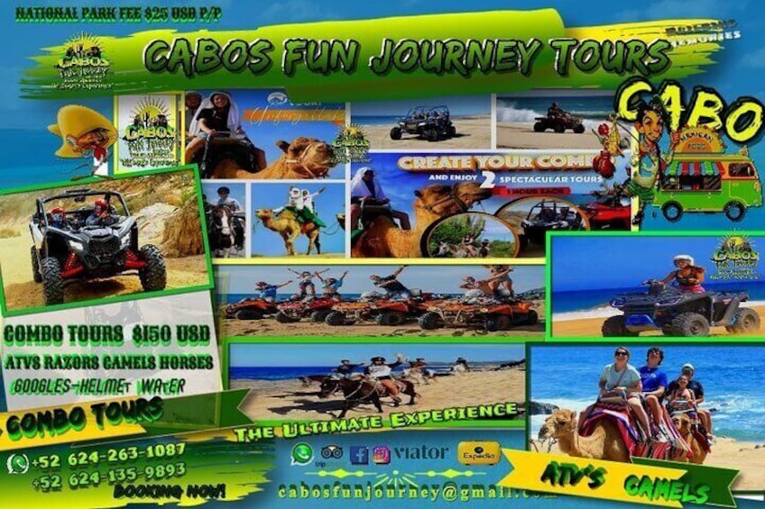 BUILD YOUR OWN COMBO TOUR PICK 2 OUT OF 4 ACTIVITIES PROMOTION
Mountain Desert Beach
Cabos Fun Journey Best Combo Out-door Adventure Tour In Cabo 