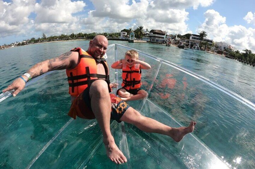 Clear boat Cozumel snorkel