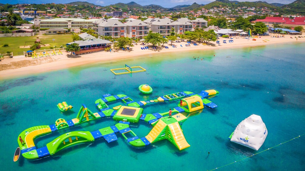 Aerial view of Splash Island Water Park in St Lucia