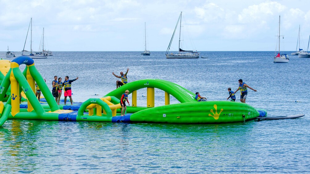 Floating rafts at Splash Island Water Park in St Lucia