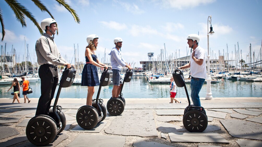 Segway group at the marina in Barcelona