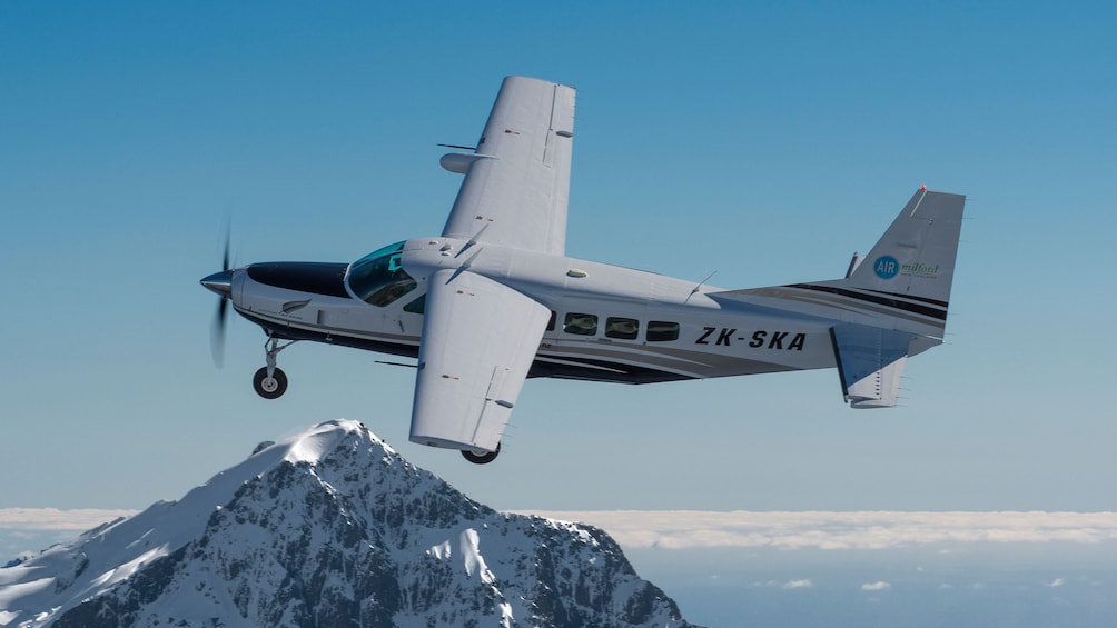 Plane flying over mountains of New Zealand