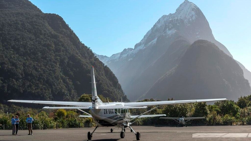 Plane takes off in the mountains of New Zealand