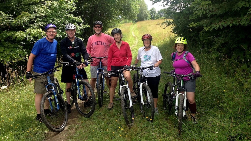 Bicycling group on a trail in Vermont
