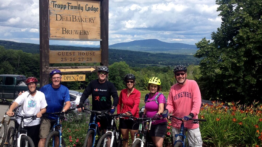 Bicycling group at a brewery in Vermont