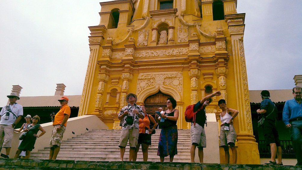 Tour group in front of cathedral in Monterrey