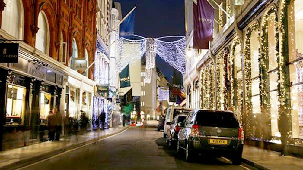 Street in London covered in Xmas lights