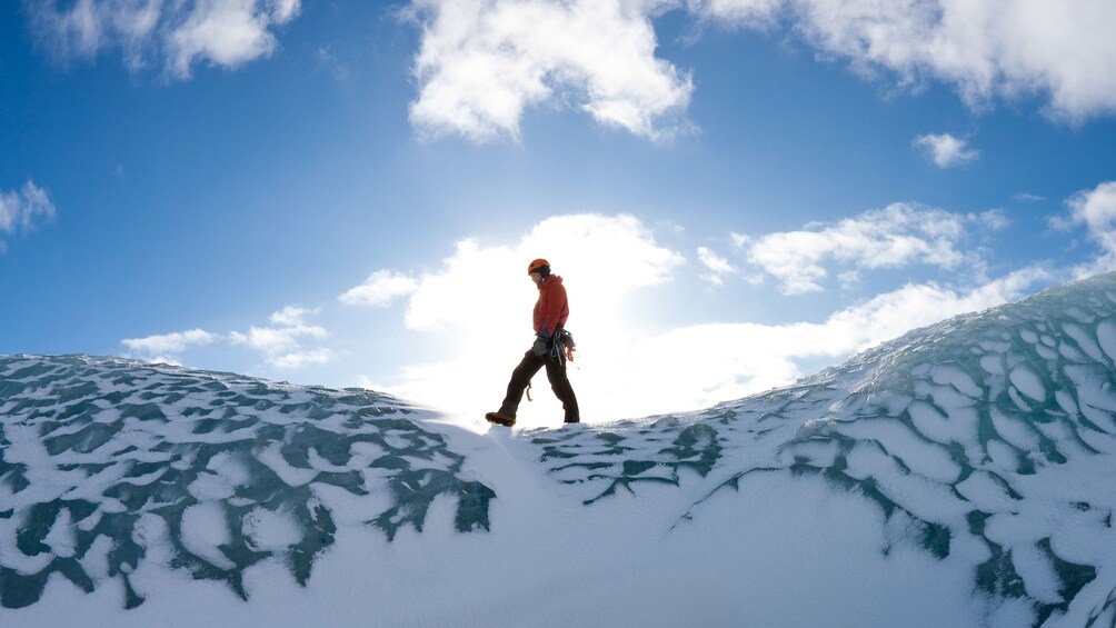 Person walking on a glacier