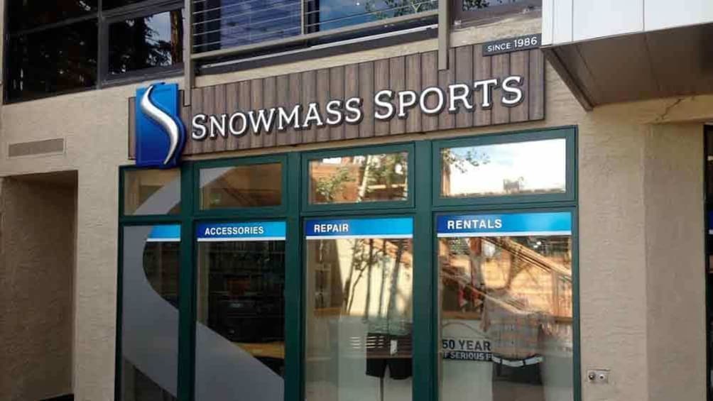 Close view of the front of the Snowmass Sports store in Colorado