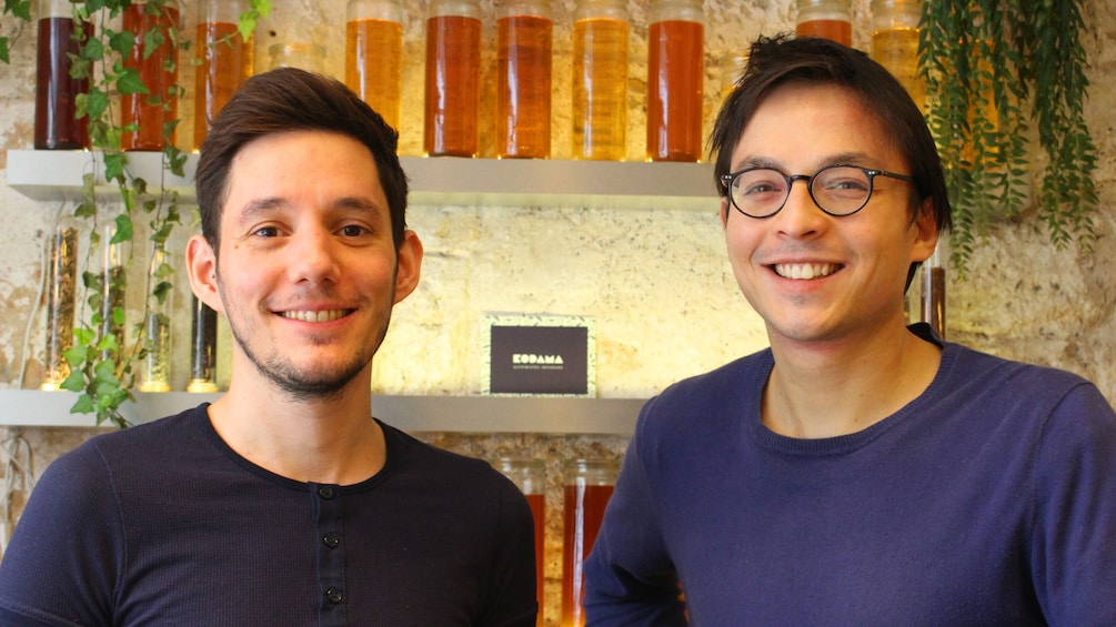 Two people in a honey store