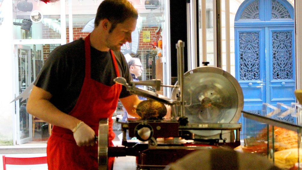 A man works in a craft food