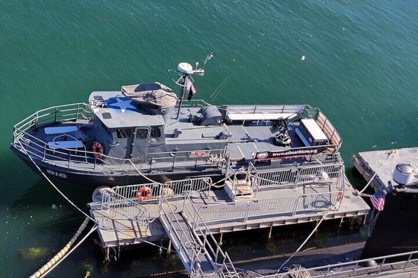 PCF 816 Swift boat docked at the Maritime Museum of San Diego. Visitors can add the weekend narrated 75-minute Naval History Tour with purchase of general admission.