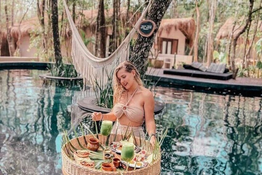 Delicious Floating Gourmet Breakfast served in the pool