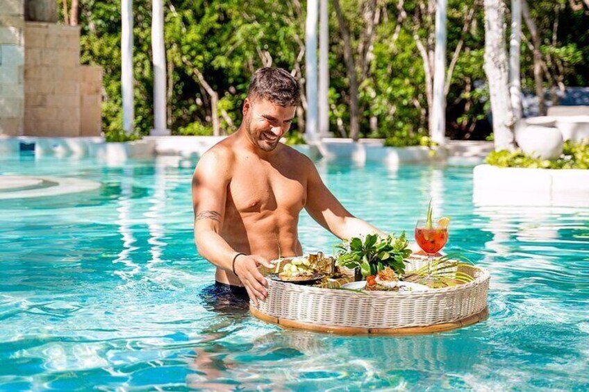 Floating breakfast in the Mayan jungle of Tulum.