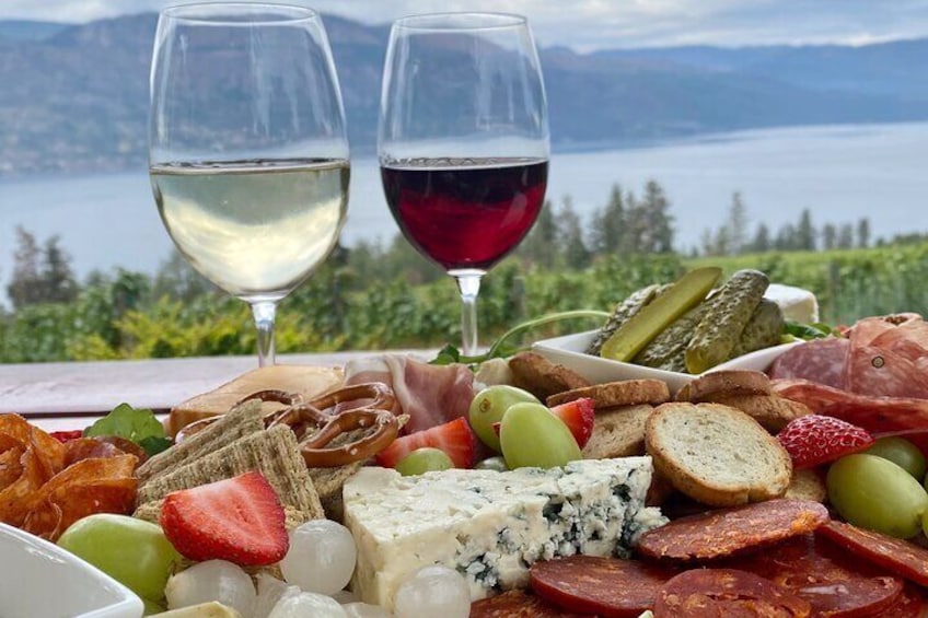 Charcuterie and wine overlooking Okanagan Lake