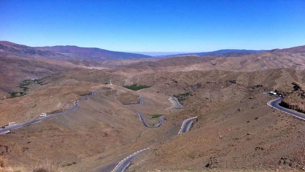 Winding road through the desert mountain range in Ait Ben Haddou Kasbah