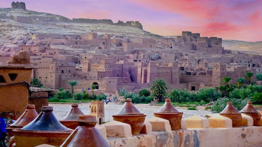 View of city up the hillside in Ait Ben Haddou Kasbah