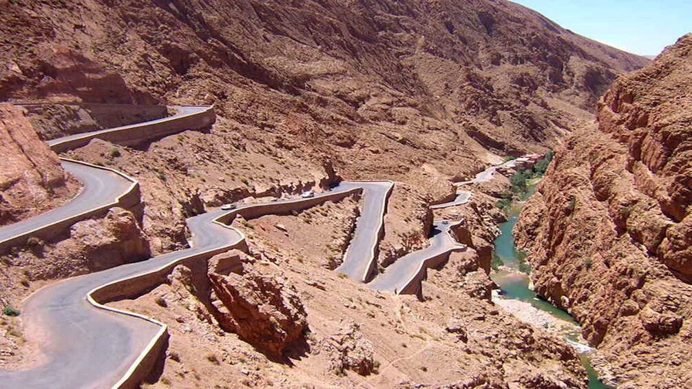 Winding mountain road and river in Morocco