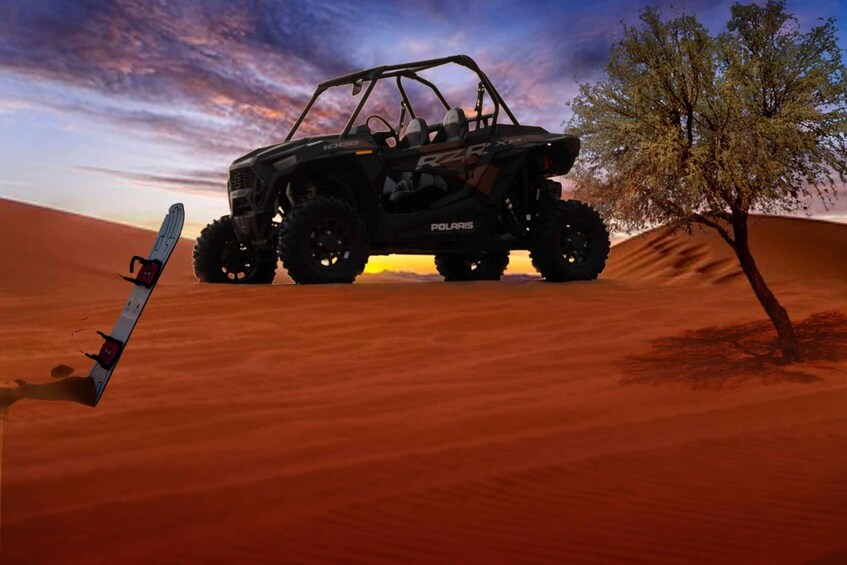 Dubai: Polaris RZR and Sandboarding Desert Adventure